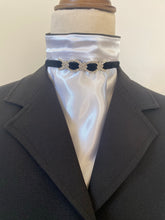 HHD White Satin Dressage  Euro Stock Tie ‘Caitlin’ - Navy, Black and Silver