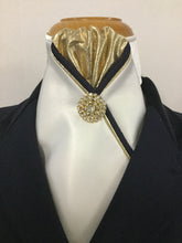 The HHD ‘Sophie’ Custom Stock Tie in Navy or Black & Gold Rhinestone Pin