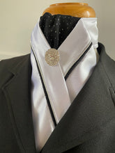 HHD Custom White Satin Pretied  Stock Tie Black & Silver Bling