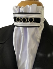 HHD White Satin Dressage Euro Stock Tie ‘Jane’ in Black & Silver