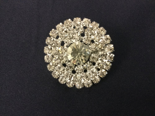 Small Round  Silver Rhinestone Stock Pin Brooch