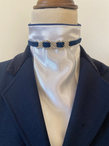 HHD White Satin Dressage  Euro Stock Tie ‘Caitlin’ - Navy, Black and Silver
