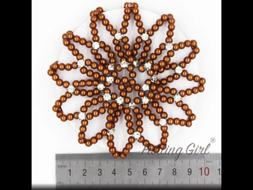 Light Coffee Beaded Pearl & Rhinestone Hair Snood Bun Cover