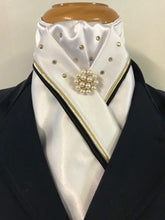 HHD Dressage White Stock Tie Gold, Navy Blue or Black Piping with Gold Shadow Swarovski Elements