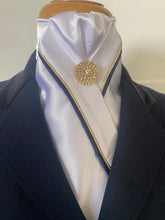 HHD White or Cream Custom Stock Tie Navy & Gold Piping