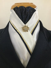 HHD White Custom Equestrian Stock Tie Navy & Gold ‘Bling’ Gold Stock Pin