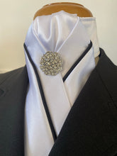 HHD Custom White Satin Pretied Dressage Stock Tie Black Piping