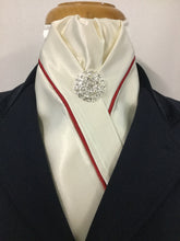 HHD White or Cream Custom Pre Tied Stock Tie with Red Piping