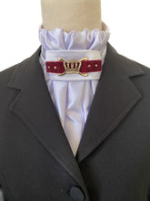 HHD White Euro Dressage Stock Tie ‘Queen’ in Burgundy & Rose Gold with Swarovski Elements