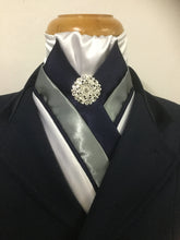 HHD 'The Royal' Dressage  Stock Tie White, Grey & Navy Blue