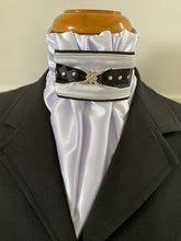 HHD White Satin Dressage Euro Stock Tie ‘Tomi’ in Navy Blue or Black with Swarovski Elements