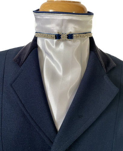 HHD The 'Christina' White Satin Dressage Euro Stock Black or Navy With Crystals