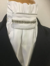 The HHD White Satin Euro Stock Tie ‘Kate’ in Black & Silver Rhinestones