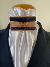 The HHD White Satin Euro Stock Tie ‘Tomi’ in Navy & Rose Gold