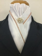 HHD Ivory Cream Satin Custom Stock Tie with Rose Gold Piping