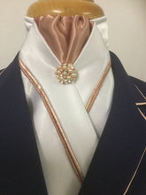 HHD Ivory or White Satin Dressage Stock Tie Rose Gold Piping