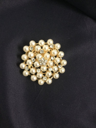 Large Stunning Gold Pearl Cluster Rhinestone Stock Pin Brooch