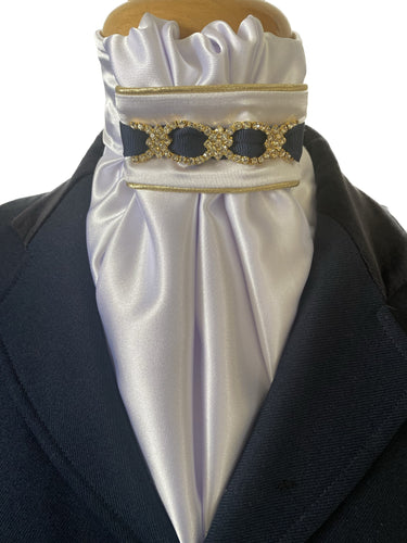 HHD Dressage Euro Stock Tie ‘Emily’ In Navy Blue & Gold