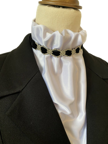 HHD White Satin Euro Dressage Stock Tie ‘ALICE’ Black or Navy with Rhinestones