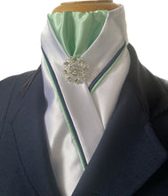 HHD White Dressage Stock Tie Lime Green, Navy Black Piping Other Colours Available