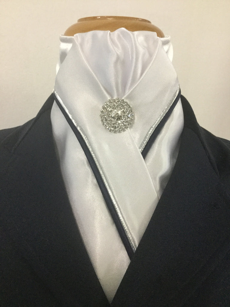 HHD White Equestrian Dressage Stock Tie with Double Piping-Available i ...
