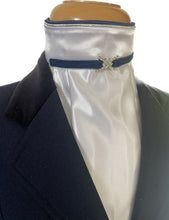 HHD The 'Gabby' White Satin Dressage Euro Stock Tie  Navy & Silver