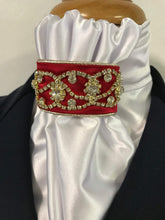 The HHD Cream or White Satin Euro Stock Tie  ‘Midnight’ In Red & Gold