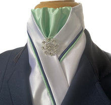 HHD White Dressage Stock Tie Lime Green, Navy Black Piping Other Colours Available