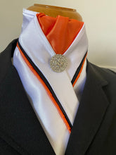 HHD White Satin Custom Pretied Stock Tie in Orange & Black