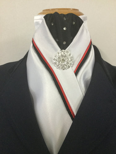 HHD Custom White Stock Tie in Black & Red with Swarovski Elements