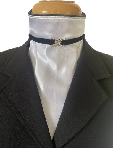 The 'Gabby' White Dressage  Euro Stock Tie Black & Silver