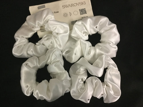 HHD ‘Molly’ Dressage Show Rider Hair Scrunchie Ivory Satin with Swarovski Elements