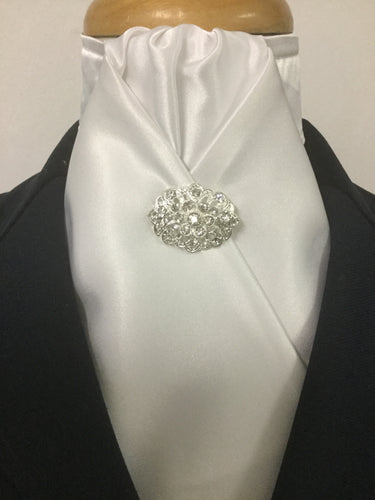 HHD White Satin Custom Pretied Stock Tie 'Sari'