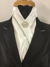 HHD Ivory Or White Satin Rhinestone Pretied Stock Tie in Black