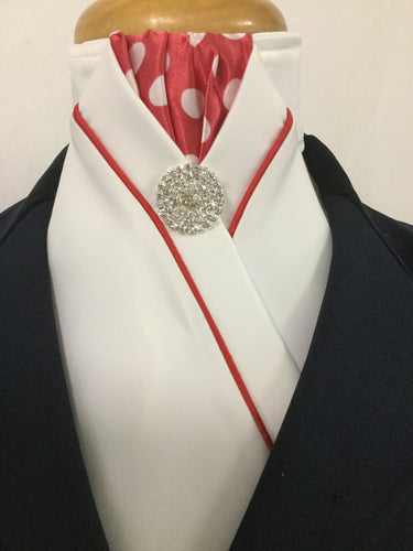 HHD White Satin Pretied  Stock Tie Red Pokadot