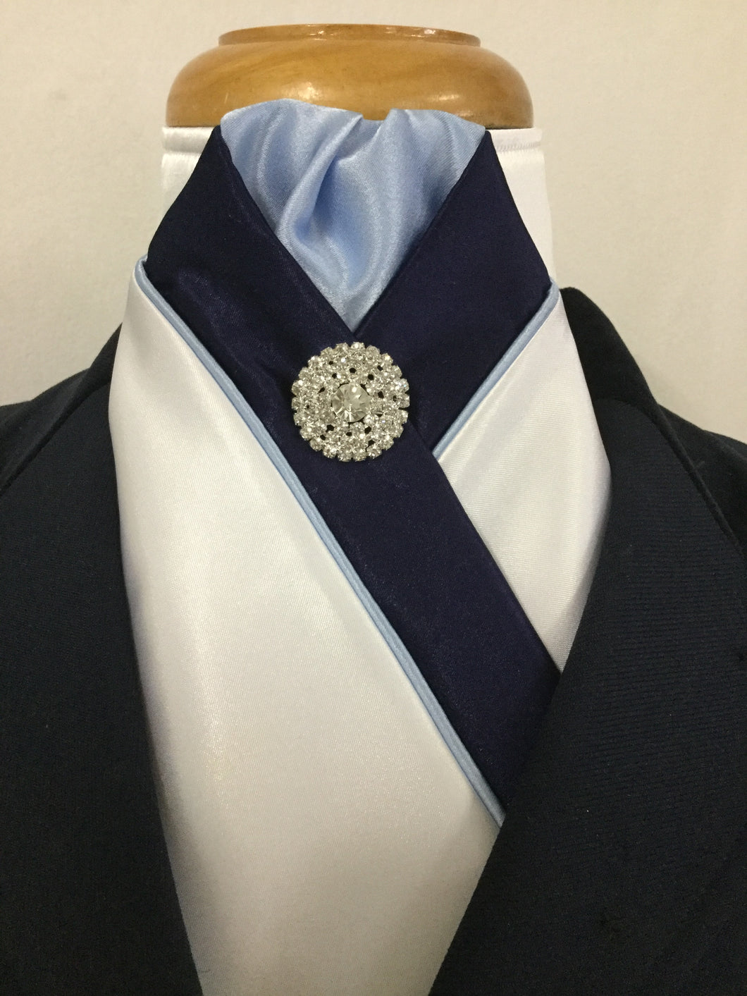 HHD White Satin Pretied Stock Tie 'The Royal' Navy & Light Blue