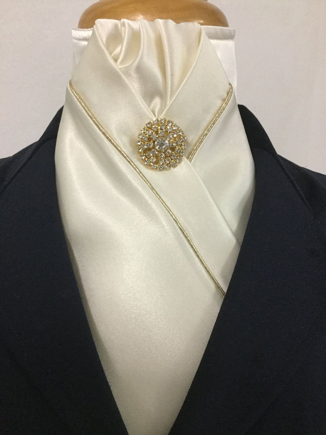 HHD Cream Satin Pretied Dressage Stock Tie with Gold