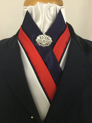 HHD 'The Royal' Custom Dressage  Stock Tie Red White & Navy Blue🇦🇺