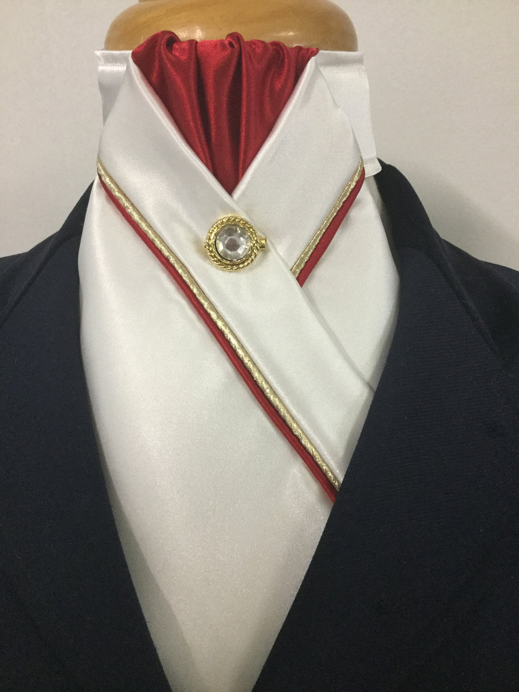 HHD Cream Satin Custom Pretied Stock Tie Red & Gold