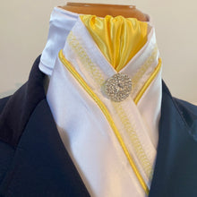 HHD Pretied  Stock Tie White and Yellow Chain Embroidered