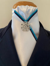 HHD ‘Dee’ Custom White Stock Tie with Aqua & Navy Blue Piping