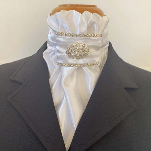 HHD White Satin Dressage Euro Stock Tie 'Crystal'