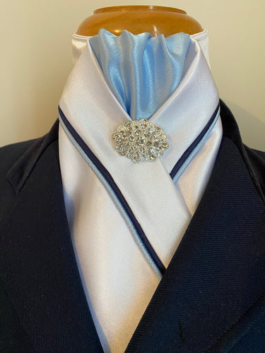 HHD White Custom Pretied Stock Tie Navy and Light Blue
