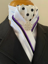 HHD White Custom Stock Tie Pokadot Black and Purple Piping