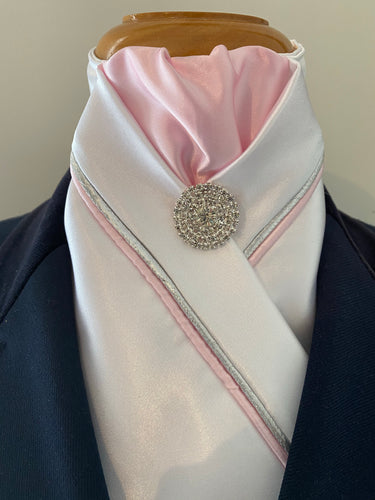 HHD White Satin Custom Pretied Stock Tie Baby Pink