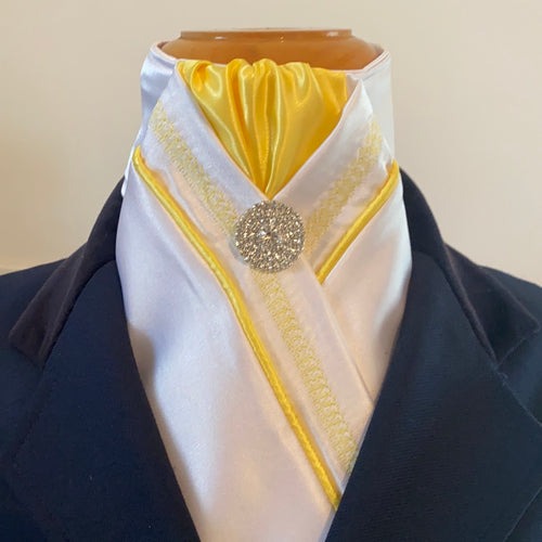 HHD Pretied  Stock Tie White and Yellow Chain Embroidered