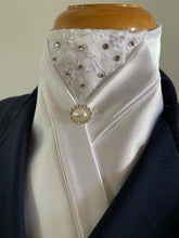 HHD White Custom Stock Tie ‘Sara’ Embroidered Satin with Swarovski Elements