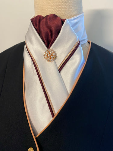 The HHD Custom White Dressage Stock Tie In Burgundy and Rose Gold