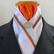 HHD White Satin Custom Pretied Stock Tie Orange & Grey