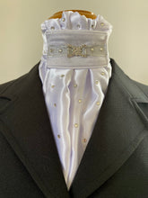 The HHD White Satin Dressage Euro Stock ‘Olivia’ in Silver with Swarovski Elements